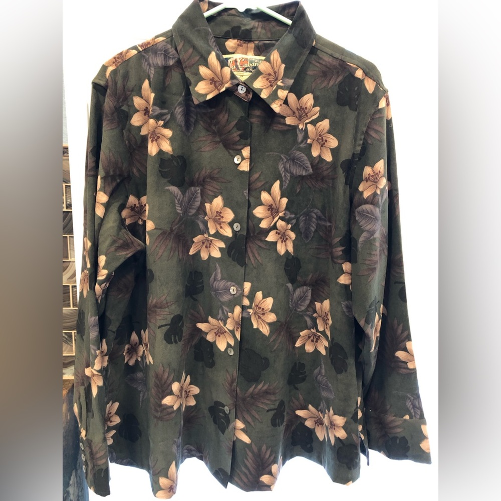 Womens La Cabana long sleeve button down dress shirt  97% polyester, 3 % spandex